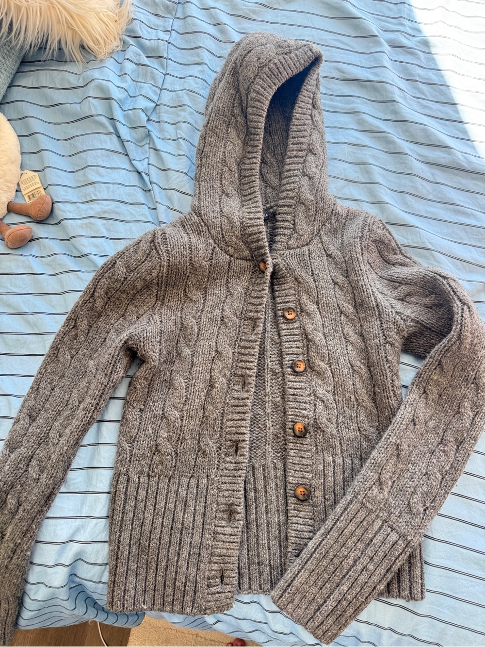 Brandy Melville Gray Cable Knit Hooded Cardigan